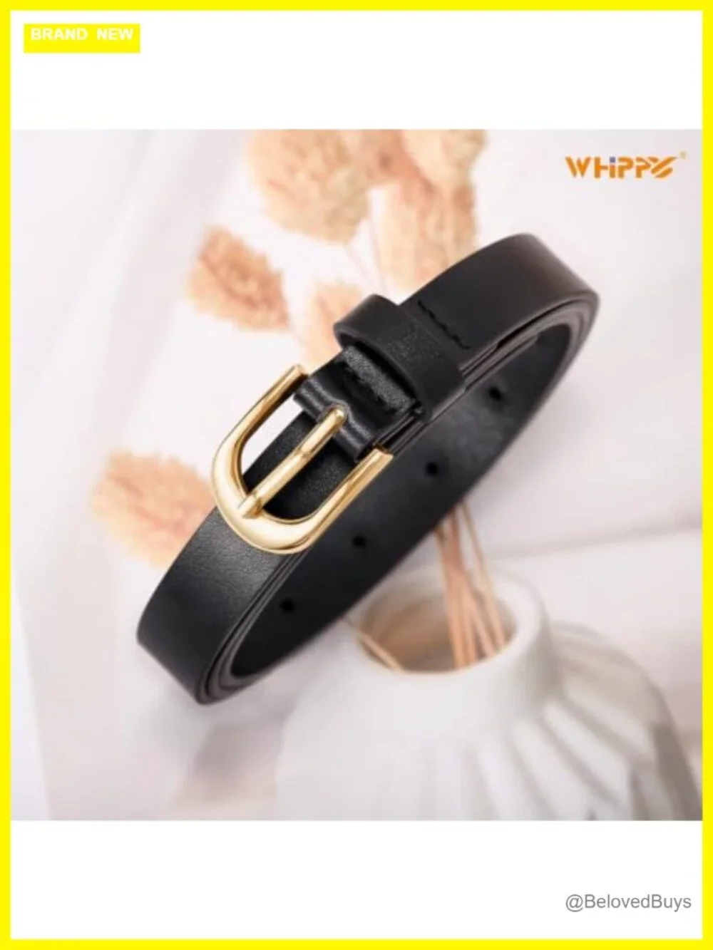 Women's Faux Leather Skinny Belt with Gold Buckle 9-Hole Adjustable